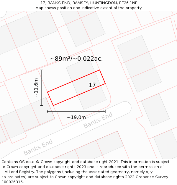 17, BANKS END, RAMSEY, HUNTINGDON, PE26 1NP: Plot and title map
