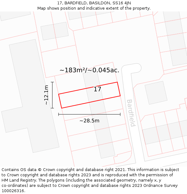 17, BARDFIELD, BASILDON, SS16 4JN: Plot and title map