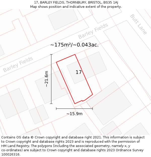 17, BARLEY FIELDS, THORNBURY, BRISTOL, BS35 1AJ: Plot and title map