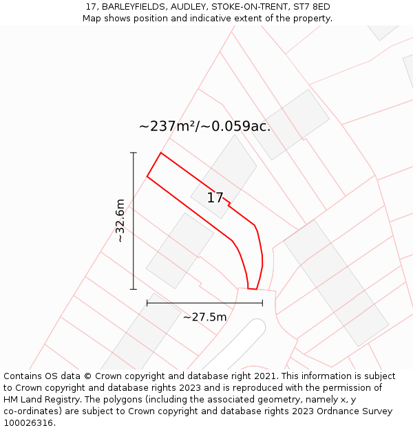 17, BARLEYFIELDS, AUDLEY, STOKE-ON-TRENT, ST7 8ED: Plot and title map