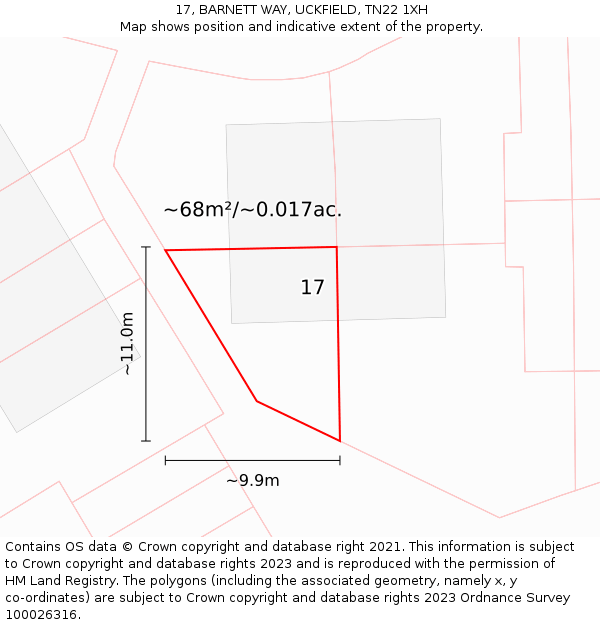 17, BARNETT WAY, UCKFIELD, TN22 1XH: Plot and title map