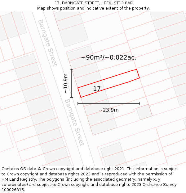 17, BARNGATE STREET, LEEK, ST13 8AP: Plot and title map