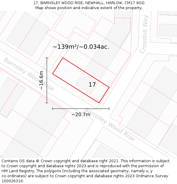 17, BARNSLEY WOOD RISE, NEWHALL, HARLOW, CM17 9GG: Plot and title map