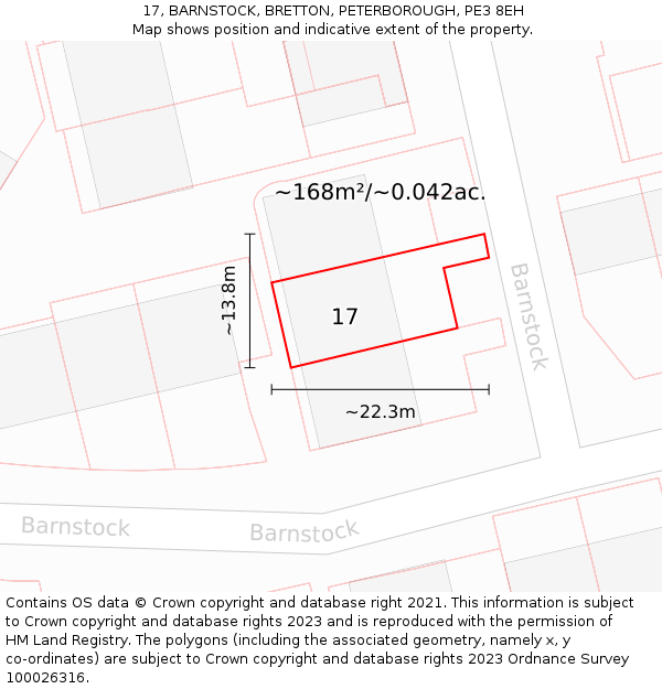 17, BARNSTOCK, BRETTON, PETERBOROUGH, PE3 8EH: Plot and title map