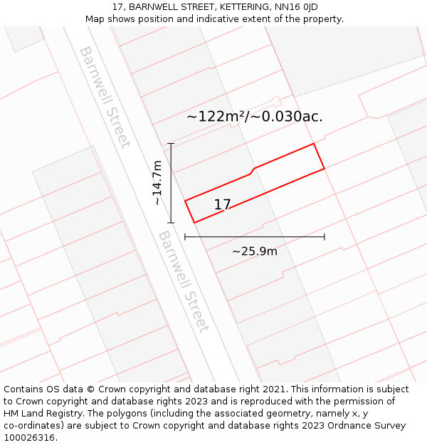 17, BARNWELL STREET, KETTERING, NN16 0JD: Plot and title map