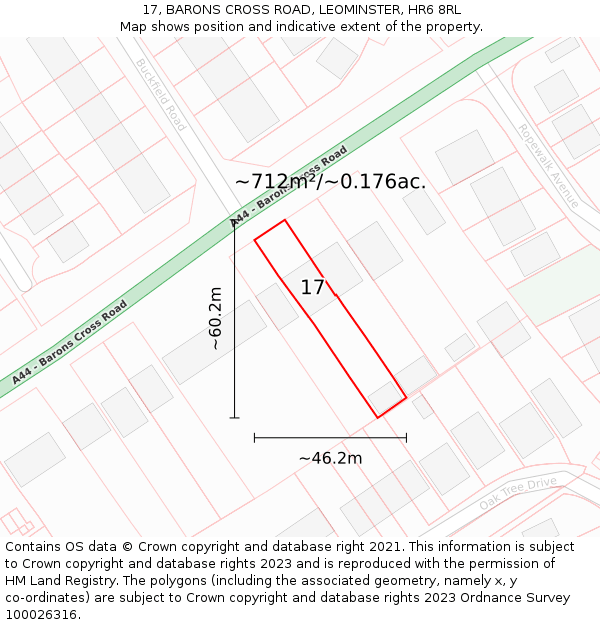 17, BARONS CROSS ROAD, LEOMINSTER, HR6 8RL: Plot and title map