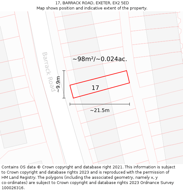 17, BARRACK ROAD, EXETER, EX2 5ED: Plot and title map