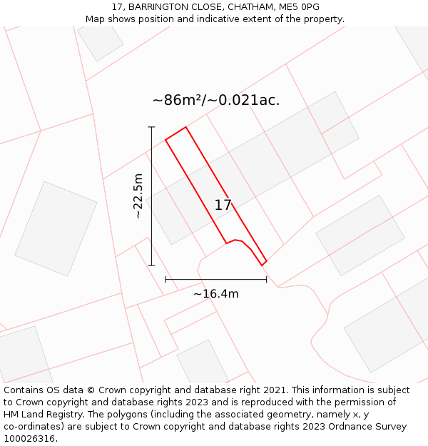 17, BARRINGTON CLOSE, CHATHAM, ME5 0PG: Plot and title map