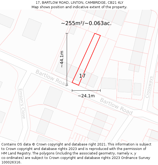 17, BARTLOW ROAD, LINTON, CAMBRIDGE, CB21 4LY: Plot and title map