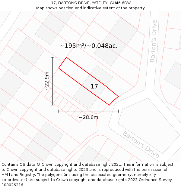 17, BARTONS DRIVE, YATELEY, GU46 6DW: Plot and title map