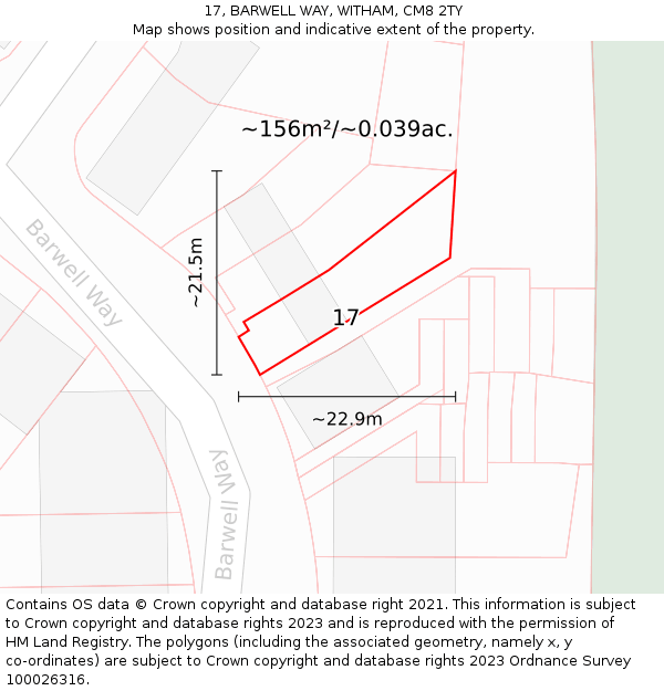 17, BARWELL WAY, WITHAM, CM8 2TY: Plot and title map