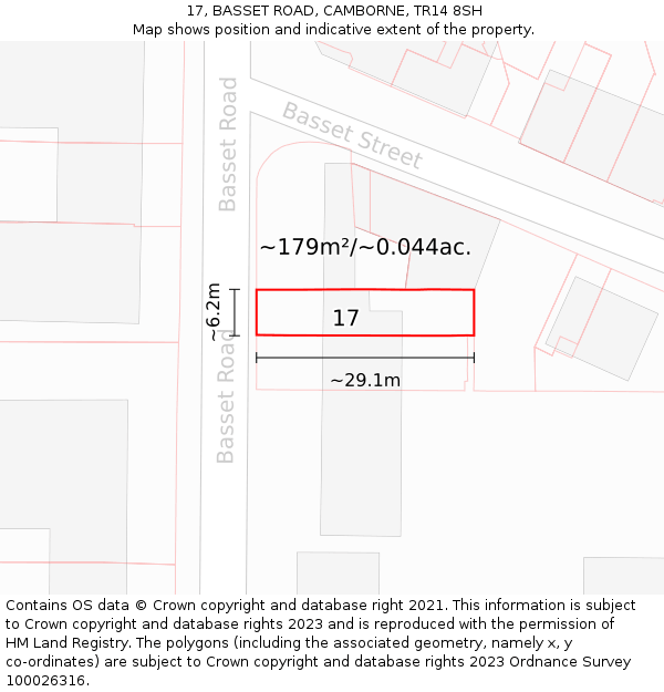 17, BASSET ROAD, CAMBORNE, TR14 8SH: Plot and title map