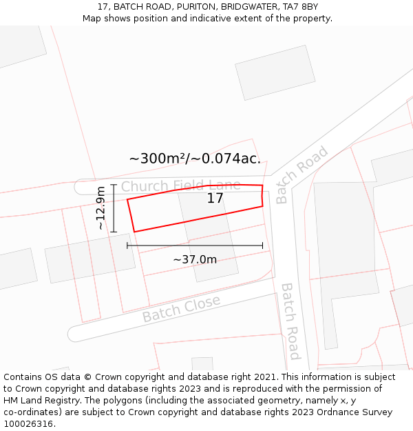 17, BATCH ROAD, PURITON, BRIDGWATER, TA7 8BY: Plot and title map