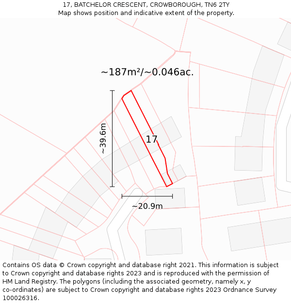 17, BATCHELOR CRESCENT, CROWBOROUGH, TN6 2TY: Plot and title map