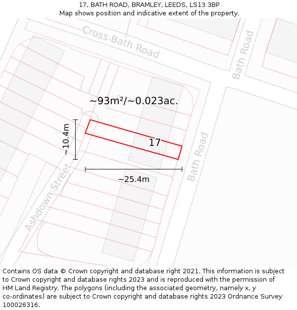 17, BATH ROAD, BRAMLEY, LEEDS, LS13 3BP: Plot and title map