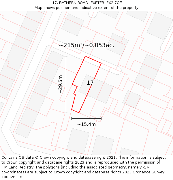 17, BATHERN ROAD, EXETER, EX2 7QE: Plot and title map