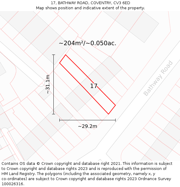 17, BATHWAY ROAD, COVENTRY, CV3 6ED: Plot and title map