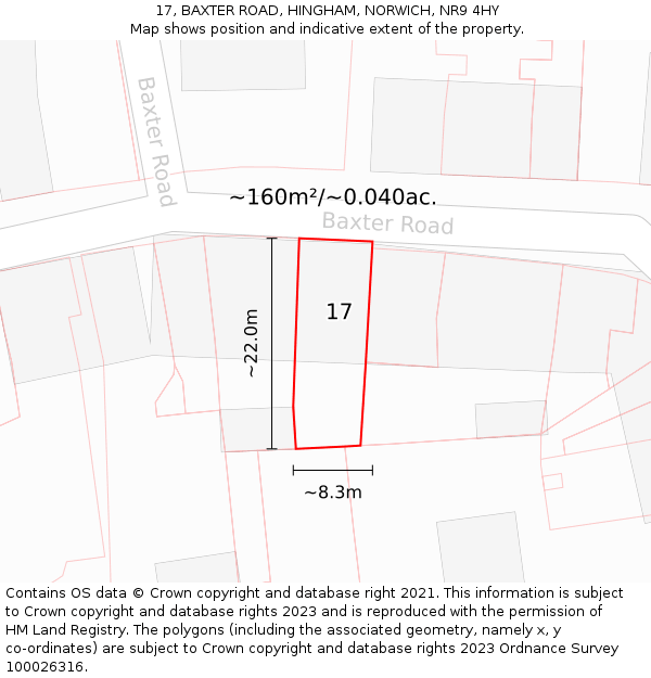 17, BAXTER ROAD, HINGHAM, NORWICH, NR9 4HY: Plot and title map