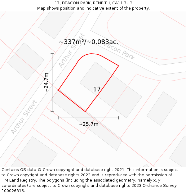 17, BEACON PARK, PENRITH, CA11 7UB: Plot and title map