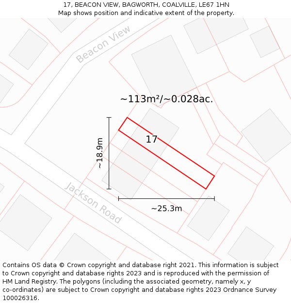 17, BEACON VIEW, BAGWORTH, COALVILLE, LE67 1HN: Plot and title map