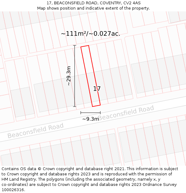 17, BEACONSFIELD ROAD, COVENTRY, CV2 4AS: Plot and title map