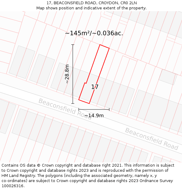 17, BEACONSFIELD ROAD, CROYDON, CR0 2LN: Plot and title map
