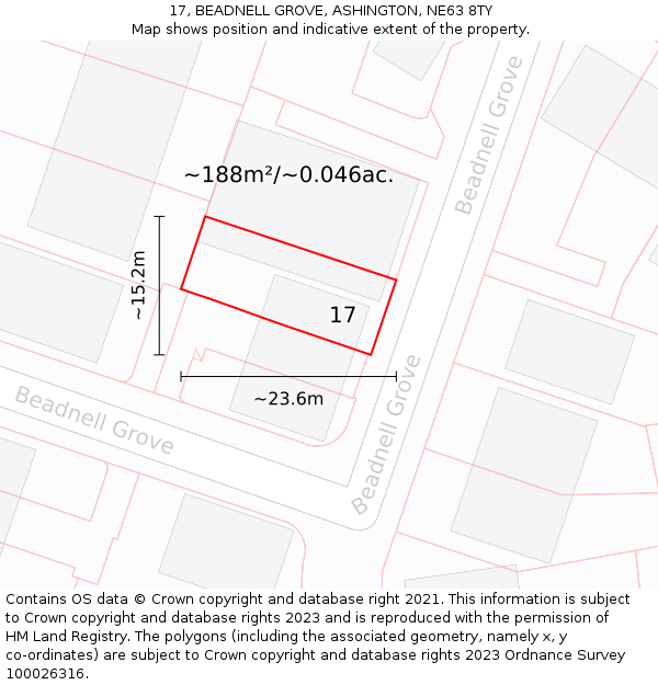 17, BEADNELL GROVE, ASHINGTON, NE63 8TY: Plot and title map