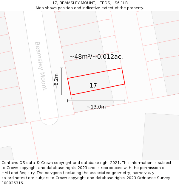 17, BEAMSLEY MOUNT, LEEDS, LS6 1LR: Plot and title map