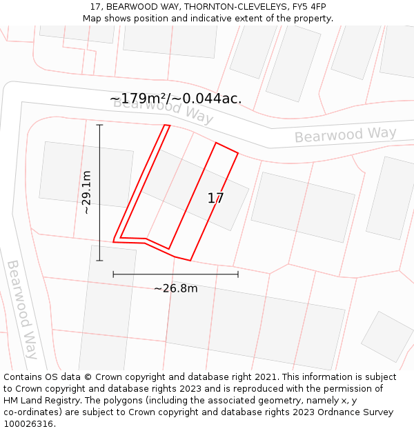17, BEARWOOD WAY, THORNTON-CLEVELEYS, FY5 4FP: Plot and title map