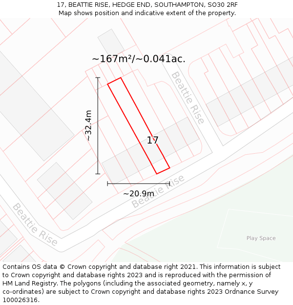 17, BEATTIE RISE, HEDGE END, SOUTHAMPTON, SO30 2RF: Plot and title map