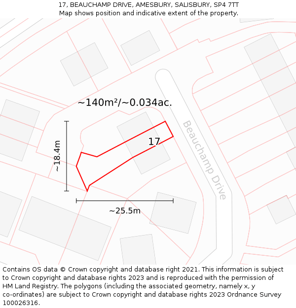 17, BEAUCHAMP DRIVE, AMESBURY, SALISBURY, SP4 7TT: Plot and title map