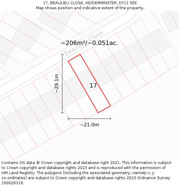 17, BEAULIEU CLOSE, KIDDERMINSTER, DY11 5EE: Plot and title map