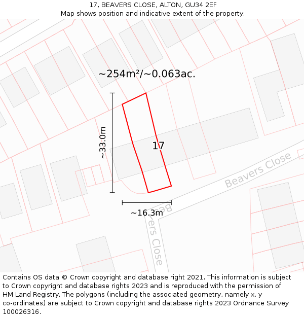17, BEAVERS CLOSE, ALTON, GU34 2EF: Plot and title map