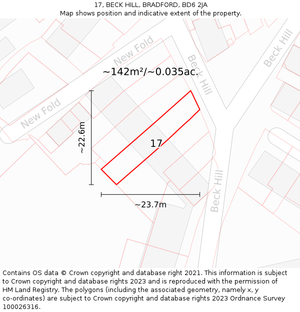 17, BECK HILL, BRADFORD, BD6 2JA: Plot and title map