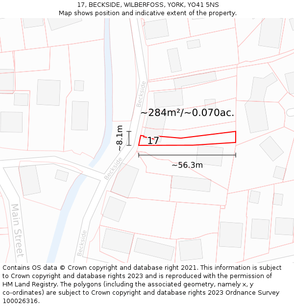 17, BECKSIDE, WILBERFOSS, YORK, YO41 5NS: Plot and title map