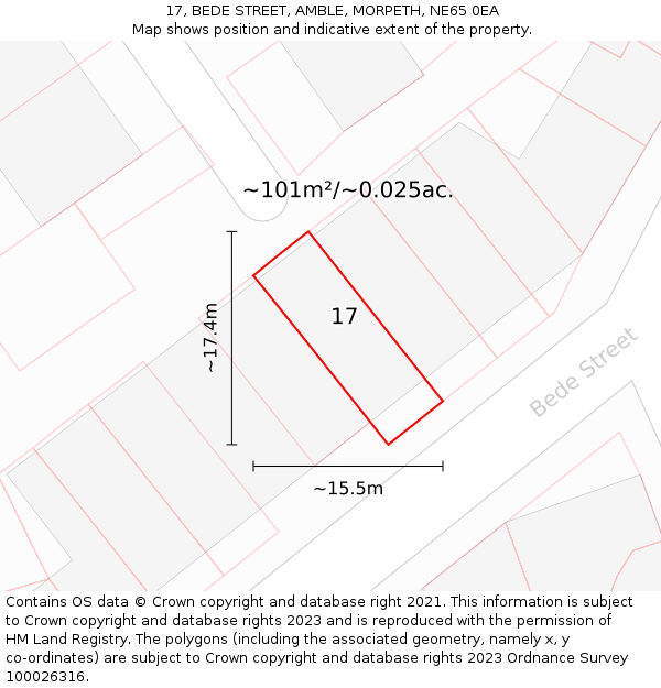 17, BEDE STREET, AMBLE, MORPETH, NE65 0EA: Plot and title map