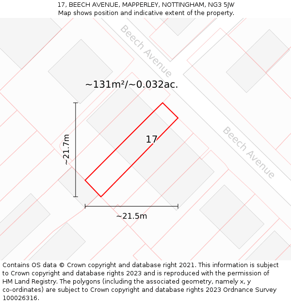17, BEECH AVENUE, MAPPERLEY, NOTTINGHAM, NG3 5JW: Plot and title map