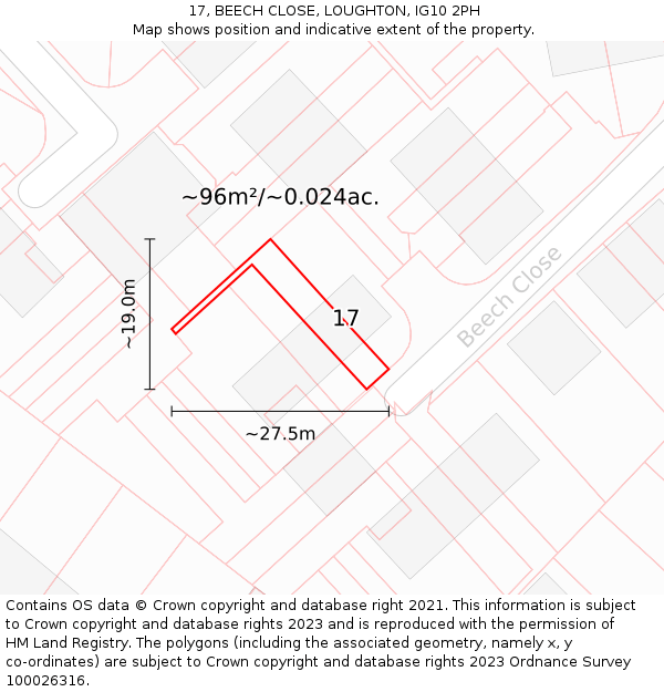 17, BEECH CLOSE, LOUGHTON, IG10 2PH: Plot and title map