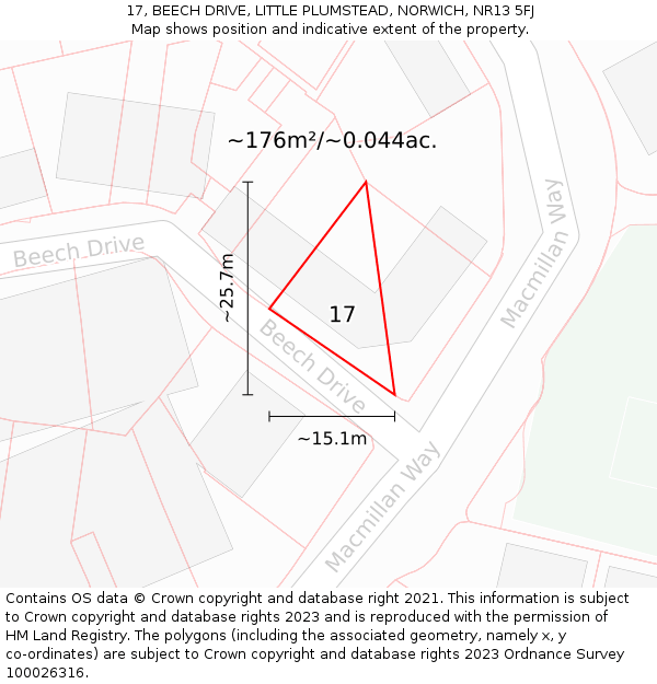 17, BEECH DRIVE, LITTLE PLUMSTEAD, NORWICH, NR13 5FJ: Plot and title map