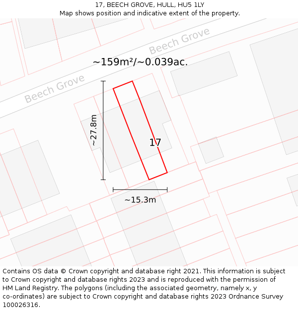 17, BEECH GROVE, HULL, HU5 1LY: Plot and title map
