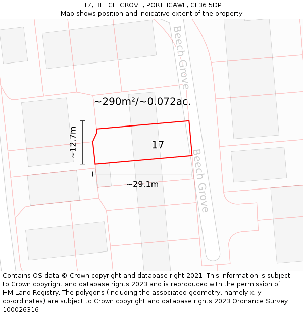 17, BEECH GROVE, PORTHCAWL, CF36 5DP: Plot and title map