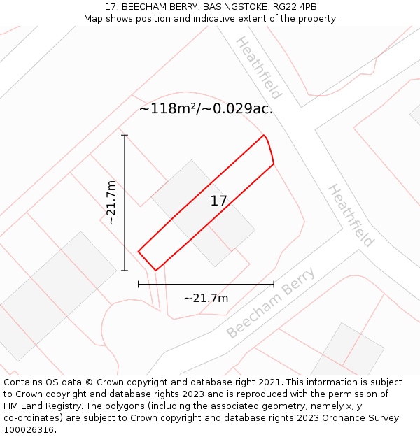17, BEECHAM BERRY, BASINGSTOKE, RG22 4PB: Plot and title map