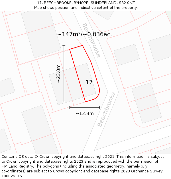 17, BEECHBROOKE, RYHOPE, SUNDERLAND, SR2 0NZ: Plot and title map