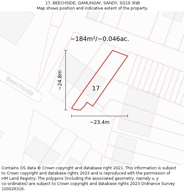 17, BEECHSIDE, GAMLINGAY, SANDY, SG19 3NB: Plot and title map