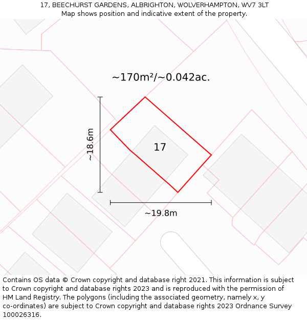 17, BEECHURST GARDENS, ALBRIGHTON, WOLVERHAMPTON, WV7 3LT: Plot and title map