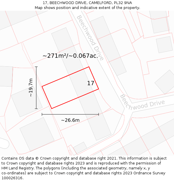 17, BEECHWOOD DRIVE, CAMELFORD, PL32 9NA: Plot and title map