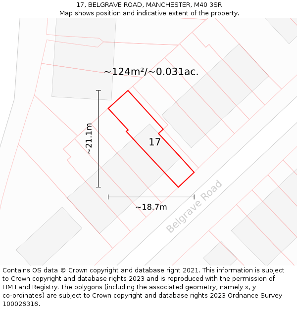 17, BELGRAVE ROAD, MANCHESTER, M40 3SR: Plot and title map