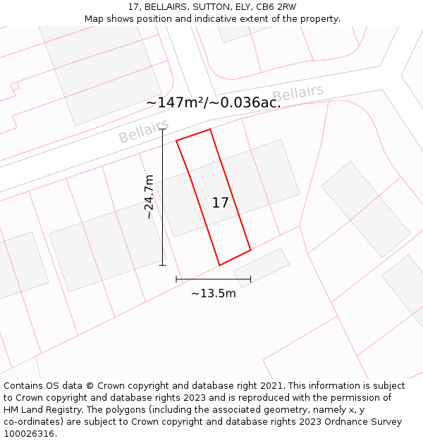 17, BELLAIRS, SUTTON, ELY, CB6 2RW: Plot and title map