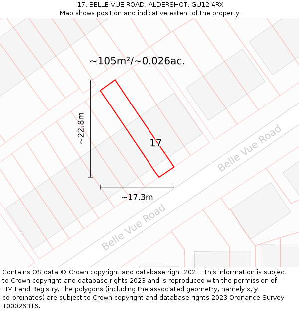 17, BELLE VUE ROAD, ALDERSHOT, GU12 4RX: Plot and title map