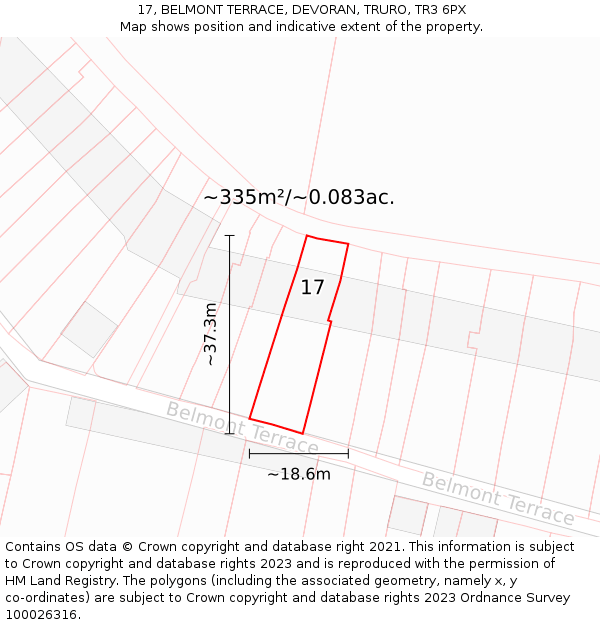 17, BELMONT TERRACE, DEVORAN, TRURO, TR3 6PX: Plot and title map